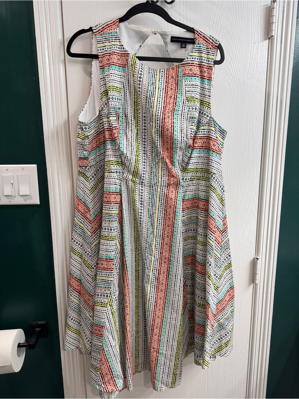 Torrid Coral, Mint & Black Striped Fit-and-Flare Dress
